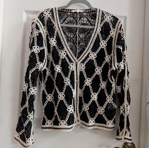 Black and White Spiderweb Crochet Sweater